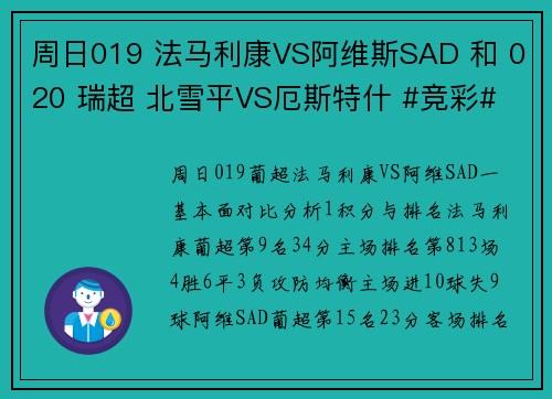周日019 法马利康VS阿维斯SAD 和 020 瑞超 北雪平VS厄斯特什 #竞彩#